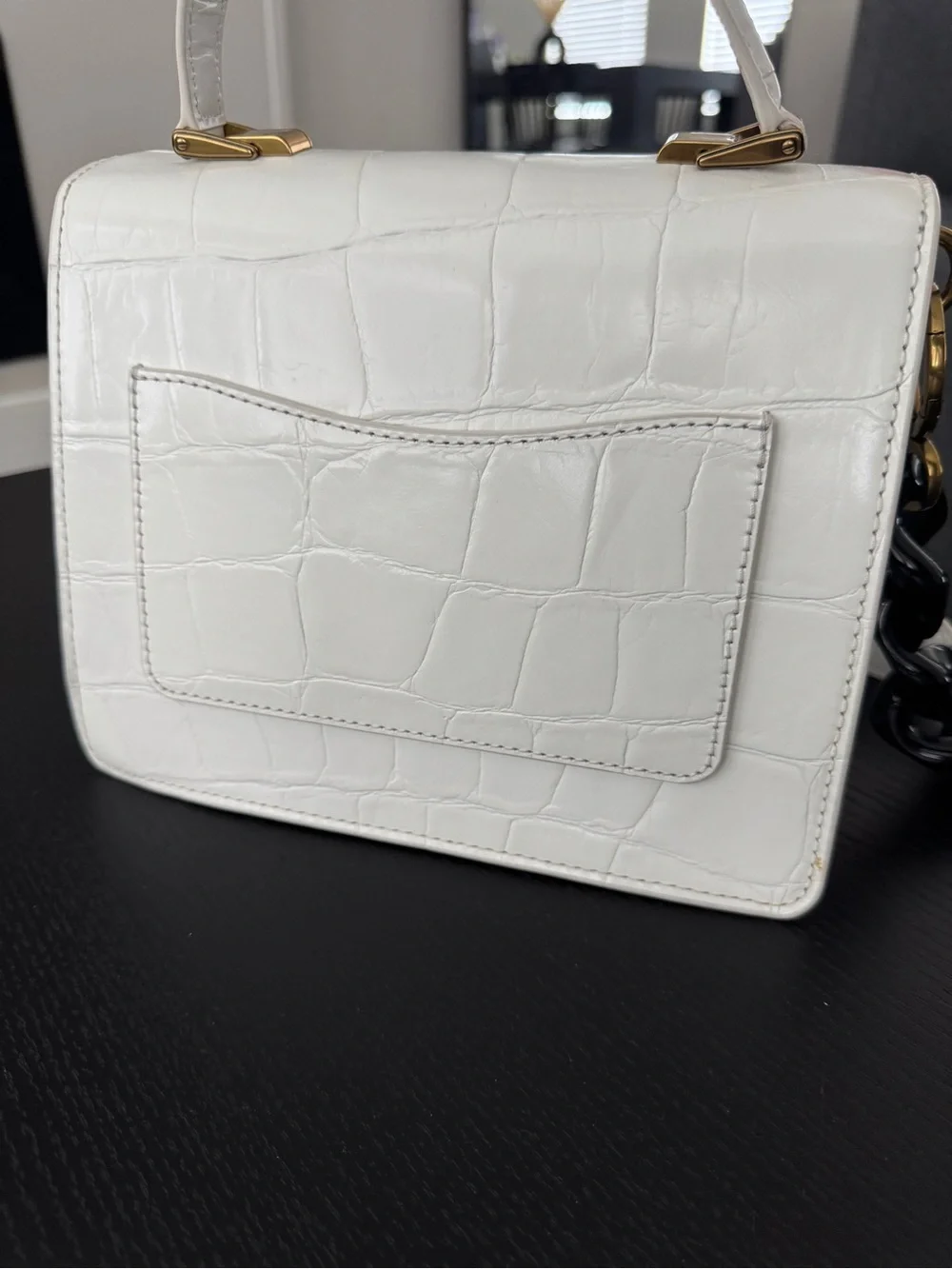 Marc Jacobs White Croc-Embossed Satchel with Black Chain Strap